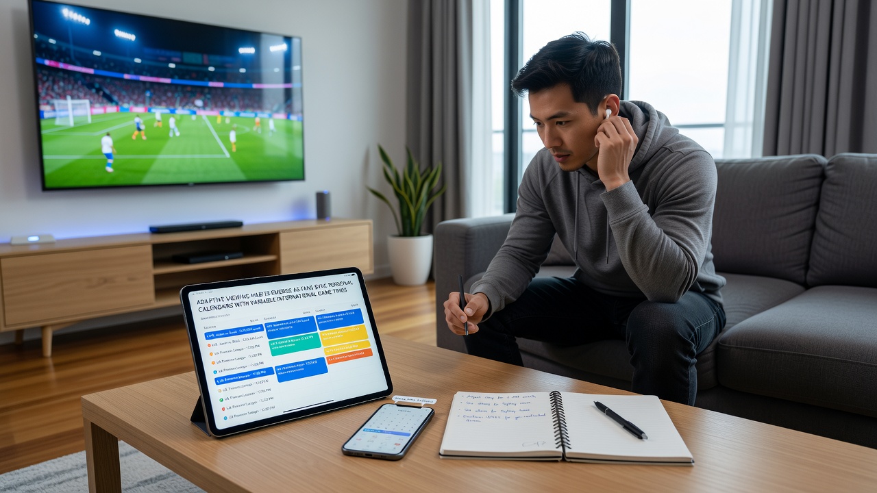 Digital archive interface displaying queued soccer and basketball replays alongside calendar sync indicators