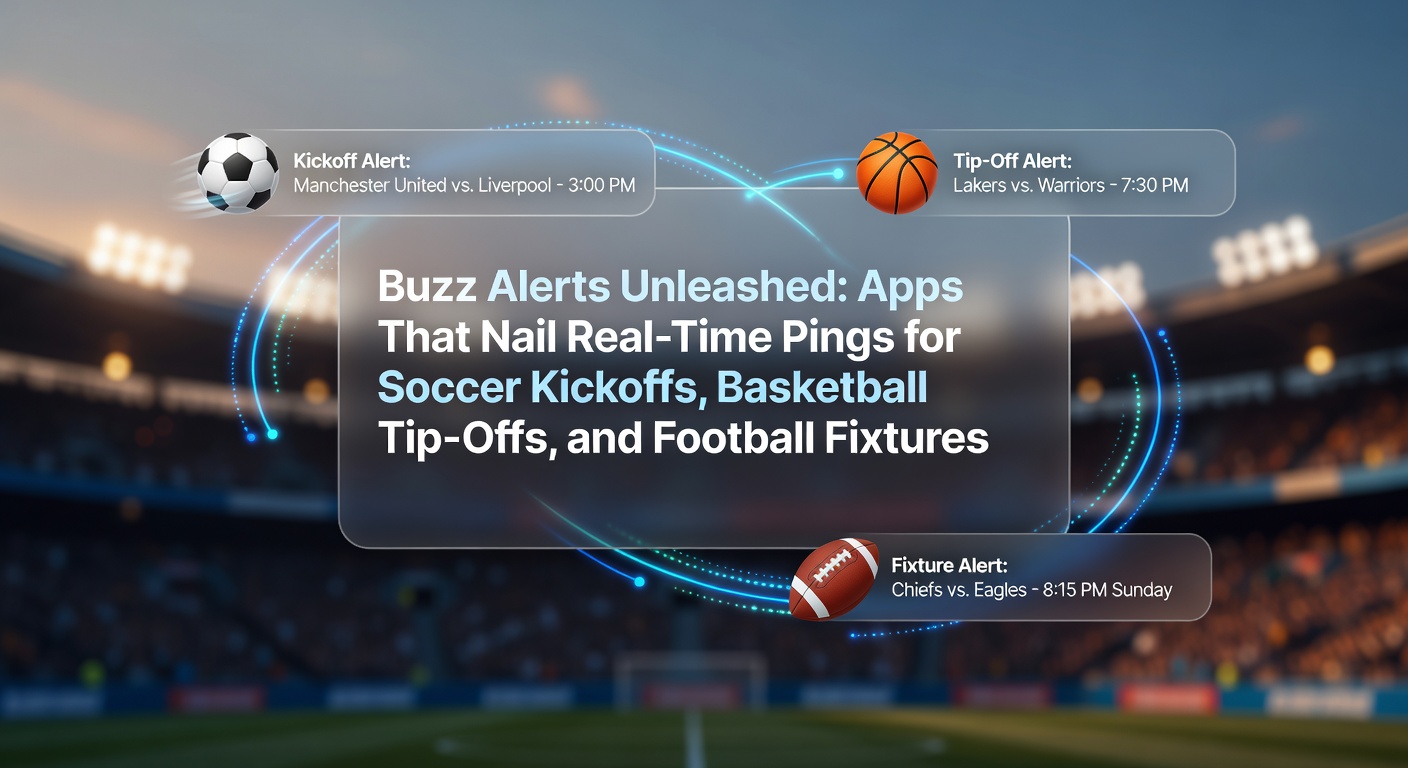 Smartphone screen displaying real-time soccer kickoff notification with stadium crowd in background