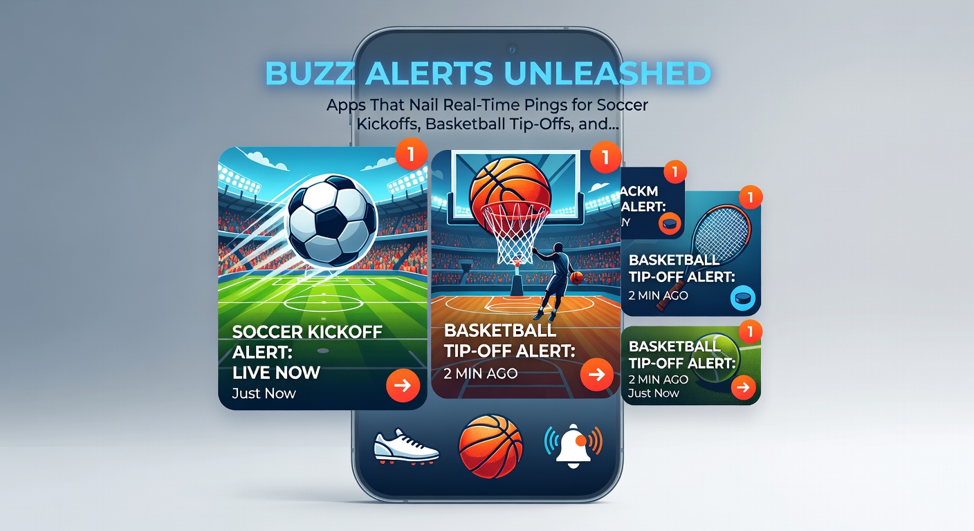 Basketball court with app notification overlay showing tip-off alert during a high-stakes game