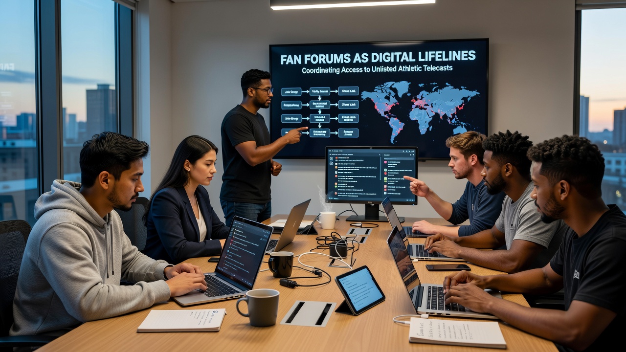 Sports fans collaborating on forum threads to locate alternative broadcasts