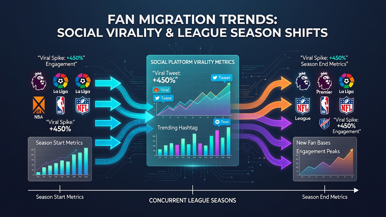 Infographic showing data flows between social platforms, league partnerships, and viewer migration patterns across seasons