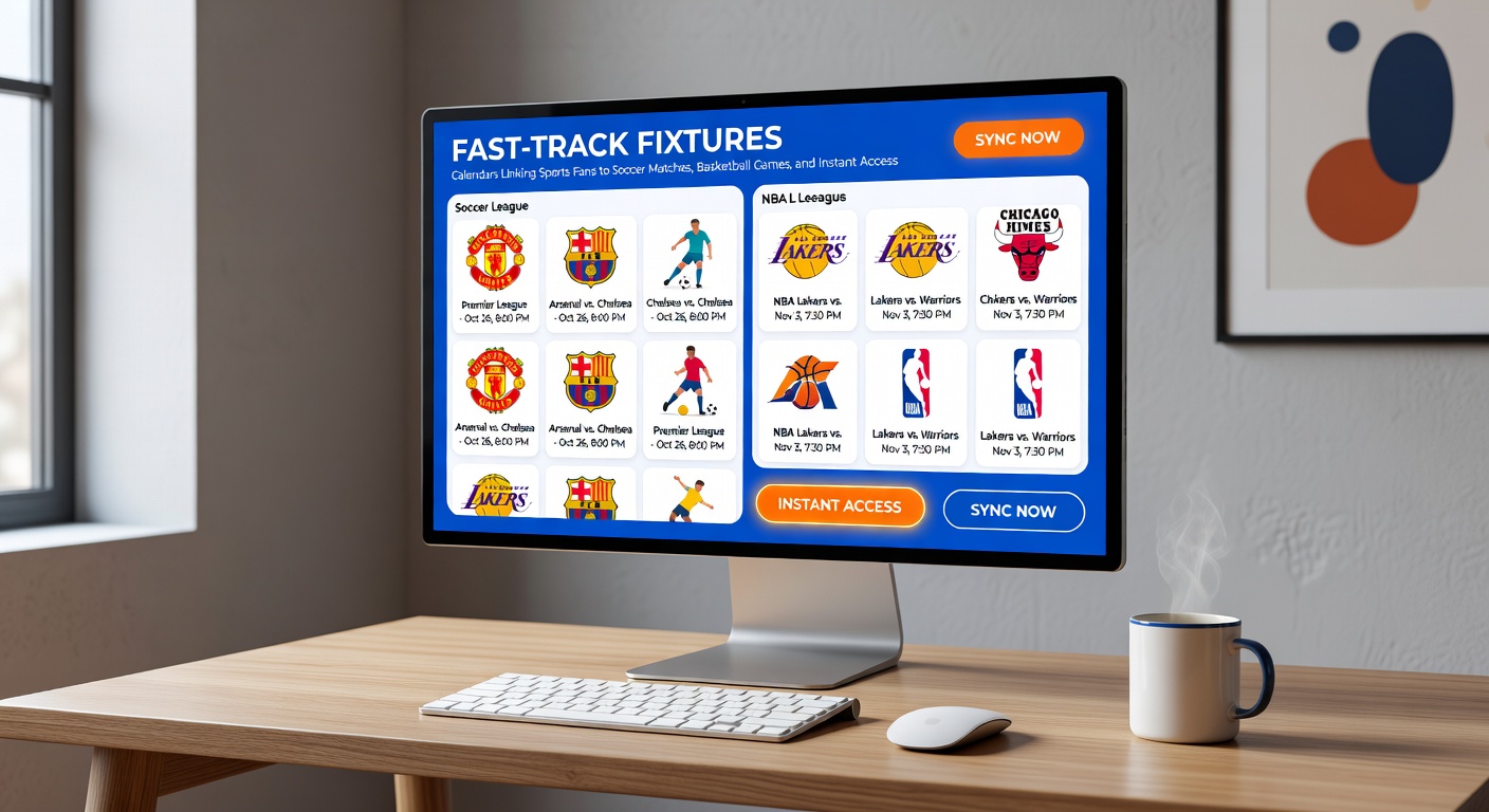Dynamic basketball court graphic integrated into a fast-track calendar app, showing game schedules with highlight clips playing in the background