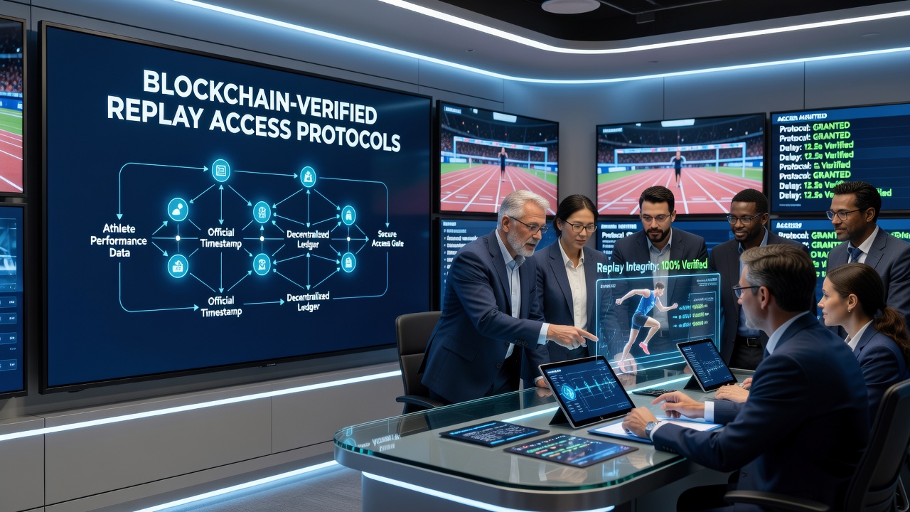 Decentralized ledger interface displaying verified replay access tokens during a live sports broadcast overlap