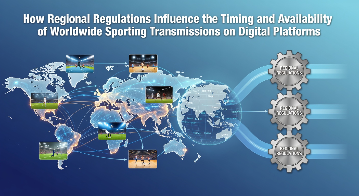 Global map overlay showing regulatory zones affecting sports broadcast schedules on digital platforms