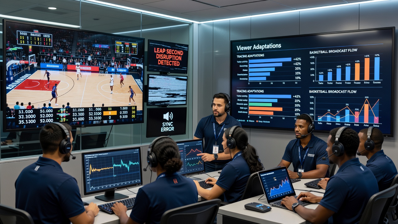 Viewers adjusting digital schedules during overlapping basketball and soccer events caused by leap second timing shifts