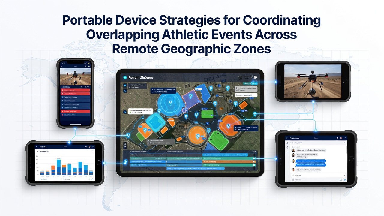 Coordinators reviewing schedules on tablets while managing events in separate geographic zones