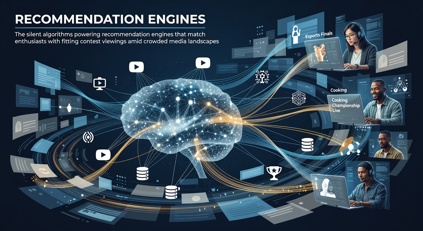 Visualization of recommendation algorithms processing user data to suggest sports contests across multiple streaming platforms