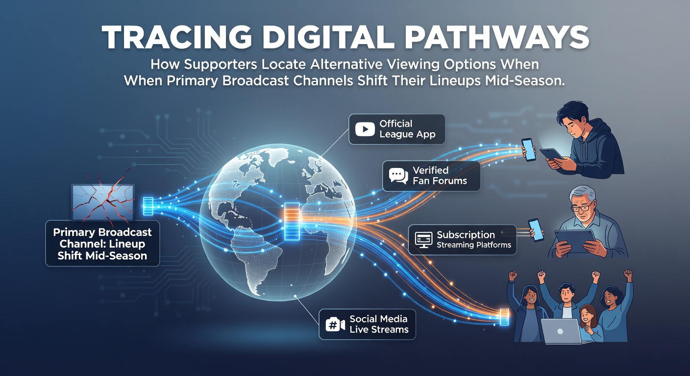 Digital pathways illustration showing sports fans navigating alternative streaming routes after broadcast lineup changes