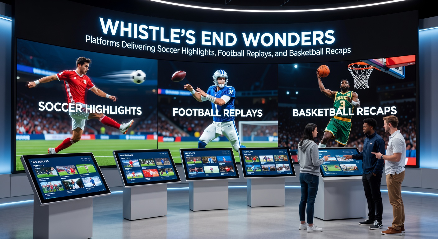 Close-up of a football replay interface on a tablet, featuring NFL touchdown breakdowns with slow-motion analysis and player stats